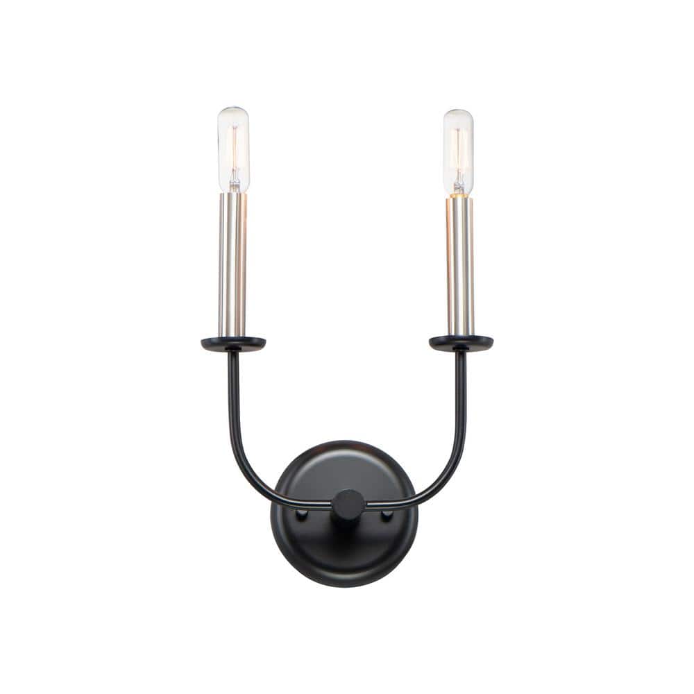Wesley 2-Light Black and Satin Nickel Dimmable Wall Sconce