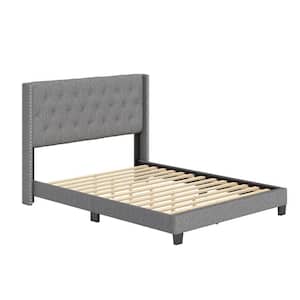 Mia Linen Panel Upholstered Platform Bed Frame, Grey, Queen