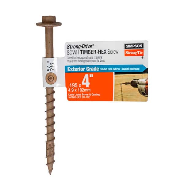 Simpson Strong-Tie 0.195 in. x 4 in. 5/16 Hex, Washer Head, Strong-Drive SDWH Timber-Hex Wood Screw, DB Coating in Tan