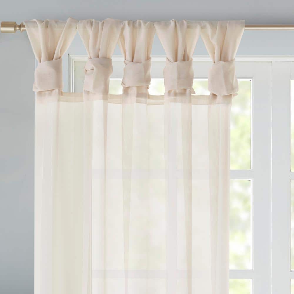 Ivory Sheer Tab Top Ground Length Polyester Drapes
