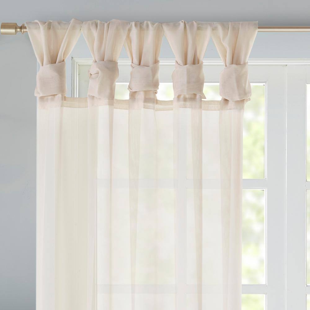 Ivory Ground Length Sheer Tab Top Polyester Drapes