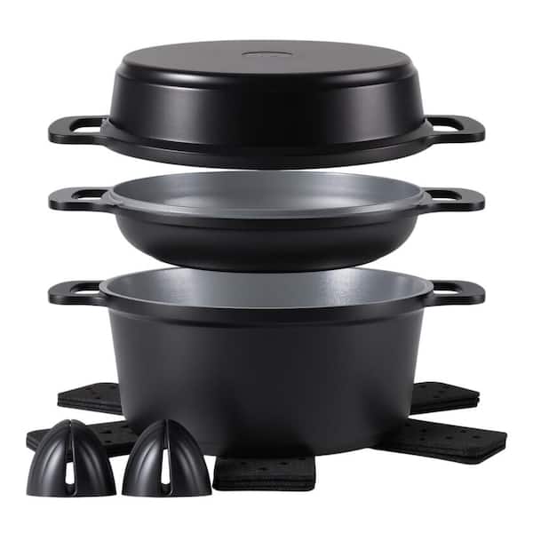 8-Piece 4.5 Qt. Ceramic Stock Pot with Lid,  Cooking Pot Set, for All Stoves, Easy to Clean, Dishwasher Safe, Black