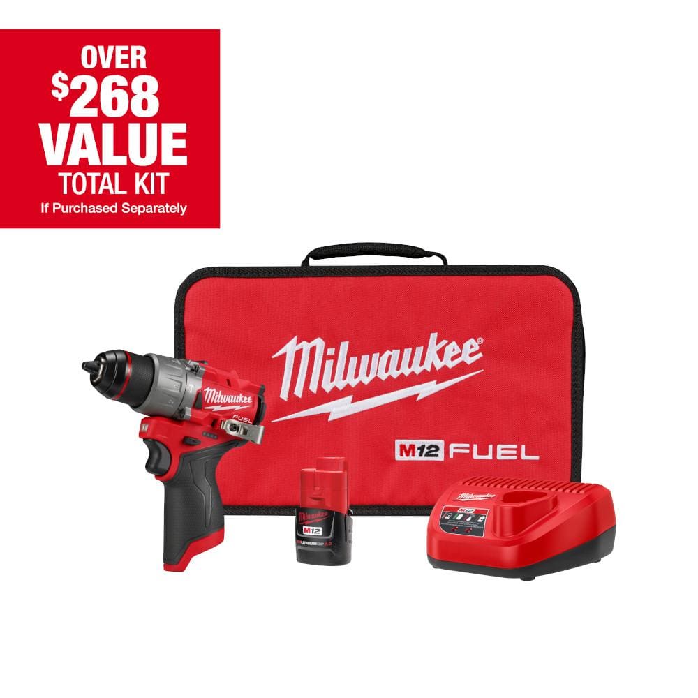 Milwaukee M12 FUEL 12-Volt Lithium-Ion Brushless Cordless 1/2 in. Hammer Drill Kit with 1 Compact 2.0Ah Battery Pack and 1 Charger 3404-21 - The Home Depot