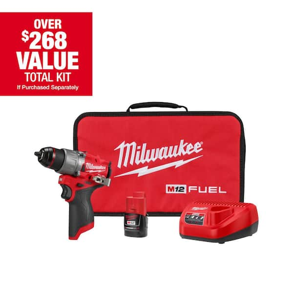 M12 FUEL 12-Volt Lithium-Ion Brushless Cordless 1/2 in. Hammer Drill Kit with 1 Compact 2.0Ah Battery Pack and 1 Charger