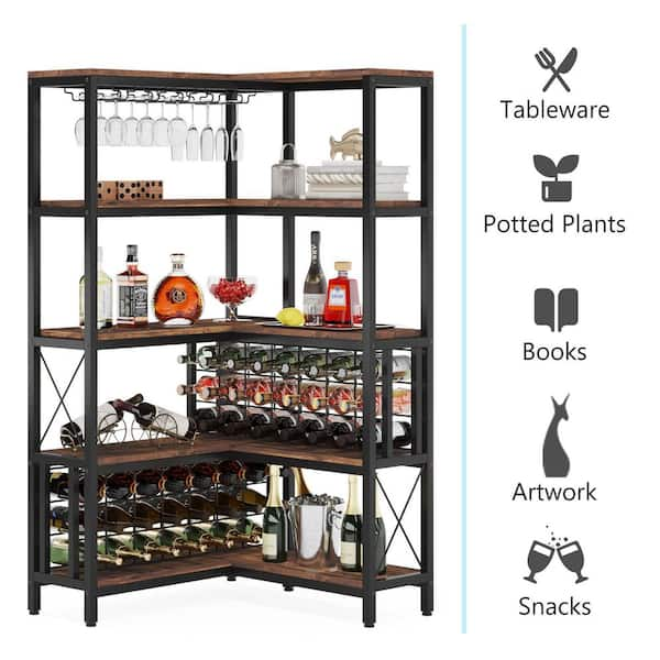 17 Stories Bar Unit for Liquor, 4 Tier Bar Table with Storage Shelves, Foot  Rail and Wine Glasses Holder