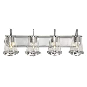 Darby 30 in. 4-Light Satin Platinum Industrial Vanity with Clear Seeded Glass Shades