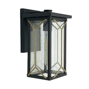 Black Hillside Manor Sand Black and Honey Gold Outdoor Hardwired Lantern Sconce with Glass Shade and No Bulbs Included