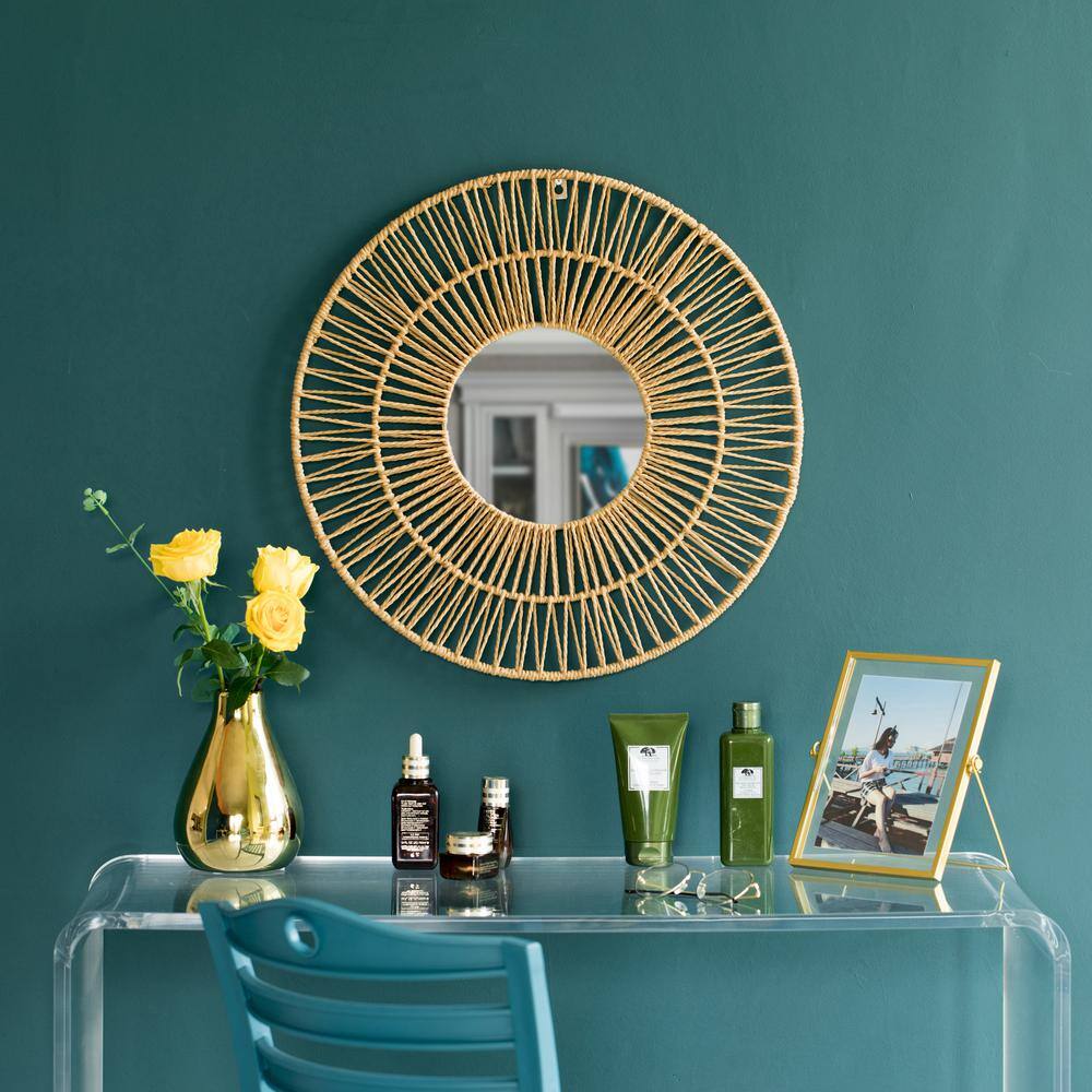 Bohemian Sunburst Bamboo Round Wall Mirror 20"