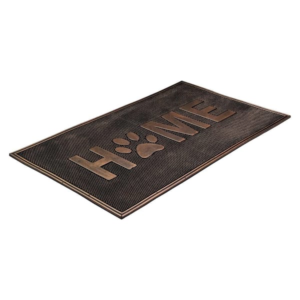 Gold Finish "Home" with Paw Print 18 in. x 30 in. Rubber Door Mat