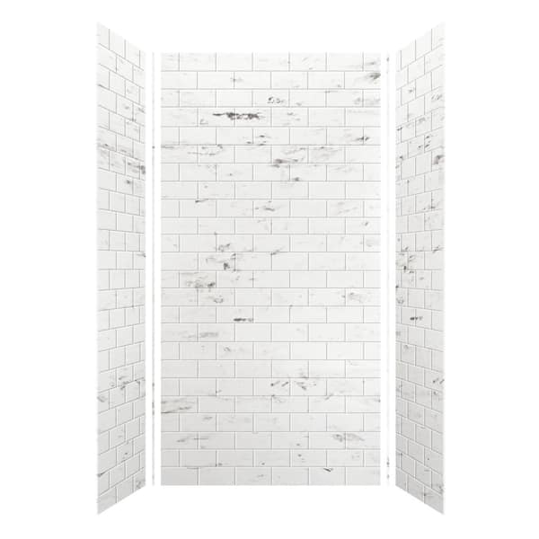 SaraMar 36 in. x 48 in. x 96 in. 3-Piece Easy Up Adhesive Alcove Shower Wall Surround in White Venito