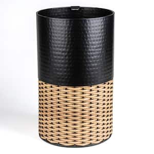 Asher Modern 4.13 Gal. 2-Tone Faux Wicker/Metal Cylinder Waste Basket, Black/Natural
