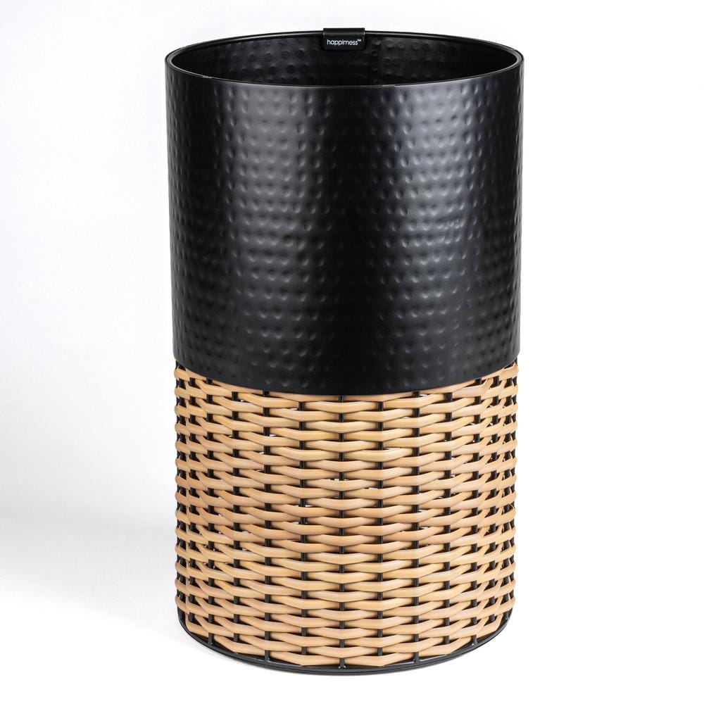 Asher Modern 4.13 Gal. 2-Tone Faux Wicker/Metal Cylinder Waste Basket, Black/Natural price history on PriceWatchPro
