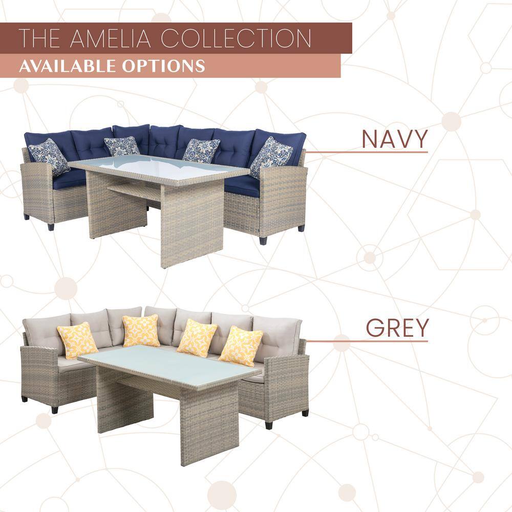 Amelia 6-Person Gray PVC Resin & Steel Outdoor Sectional Set with Chow Table
