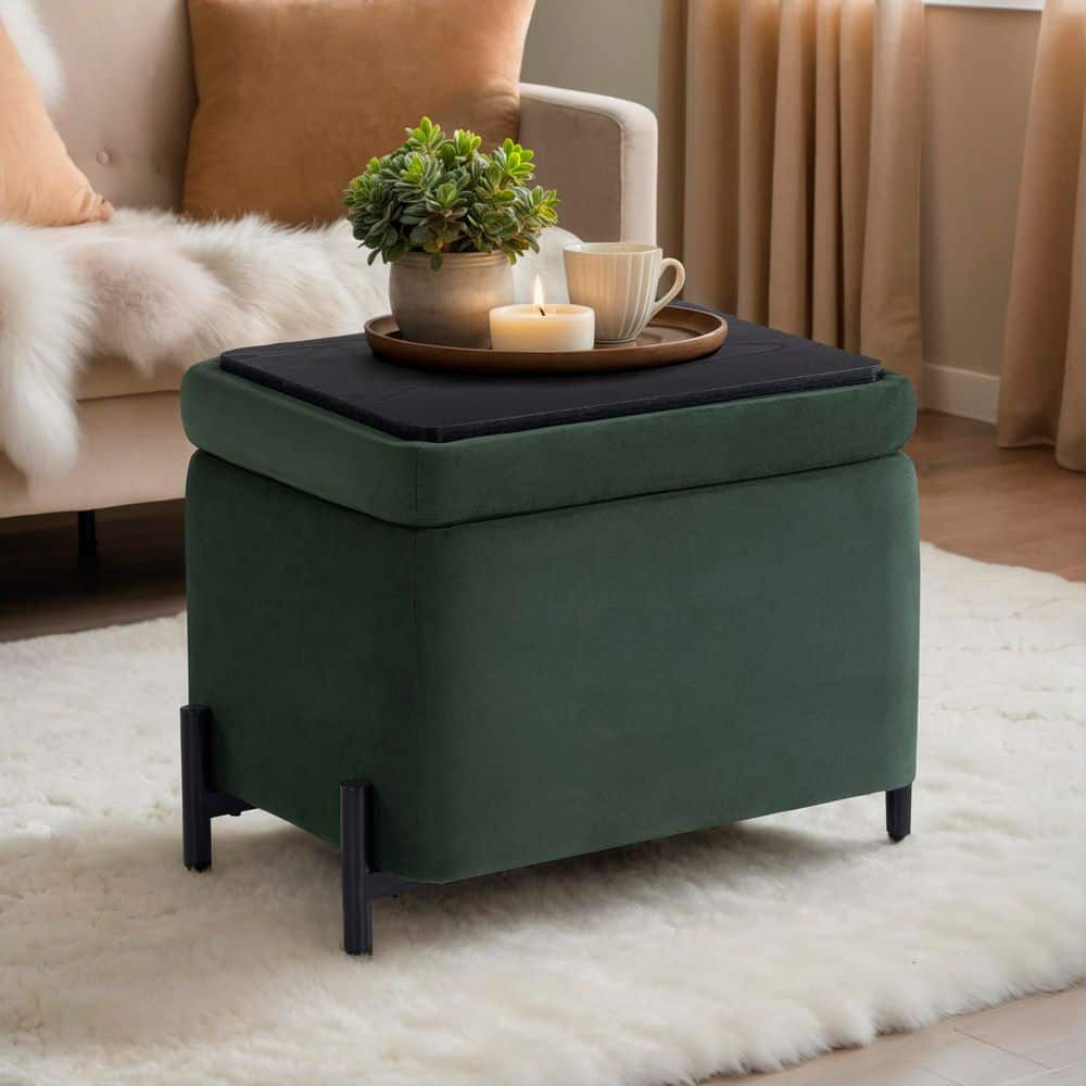 Knoxville Green Velvet Small Storage Ottoman