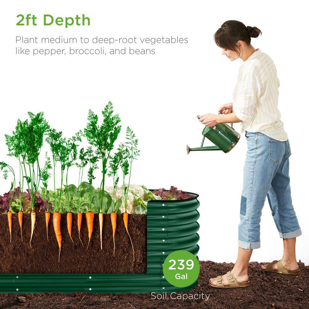 Dark Green 8x2x2ft Powder-Coated Steel Outdoor Raised Garden Bed