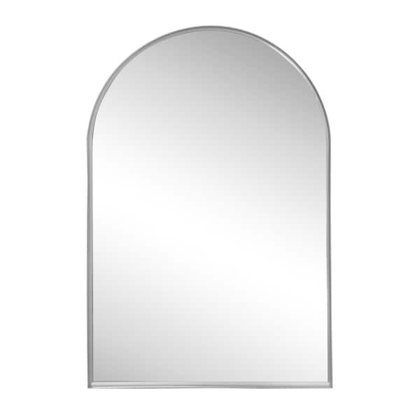 Elodie 20 in. W x 30 in. H Small Arched Metal Framed Wall Mounted Mirror, Nickel