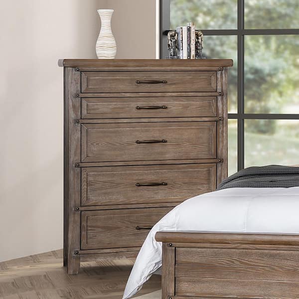 Furniture of America Amaceus Brown 5-Drawer 40 in. Chest of Drawers
