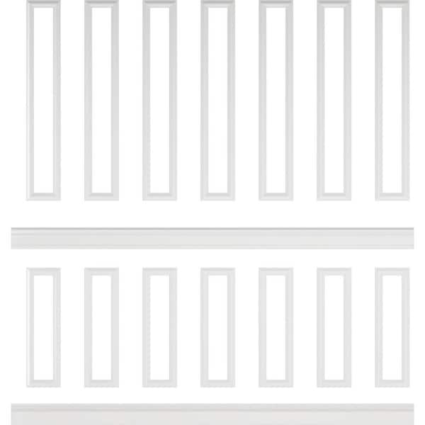 Ekena Millwork 94 1/2 in. (Adjustable 108 in. to 132 in.) 70 sq. ft. Polyurethane Ashford Square Panel Stacked Wall Wainscot Kit Primed