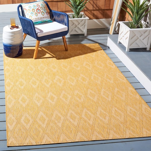 Courtyard Gold 2 ft. x 4 ft. Solid Color Diamond Indoor/Outdoor Area Rug