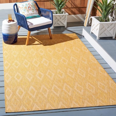 Yellow & Gray Indoor Outdoor Rugs Washable Diamonds Geometric Durable Porch Mat
