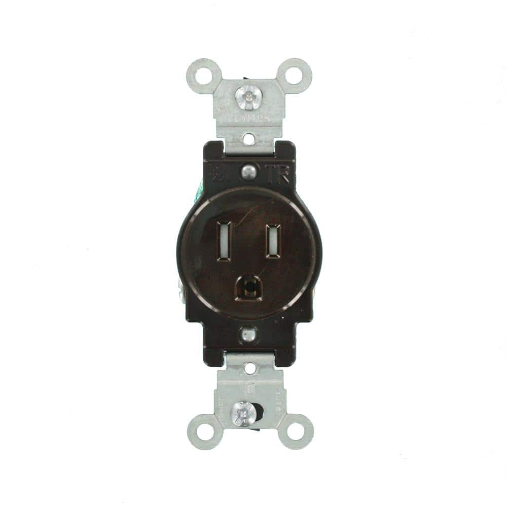 Brown Tamper Resistant Single Outlet with Wall Plate