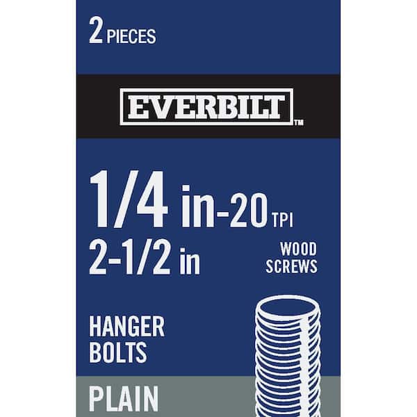 Everbilt 1/4 in.-20 tpi x 2-1/2 in. Coarse/Standard Steel Plain Hanger Bolt (2-Pack)