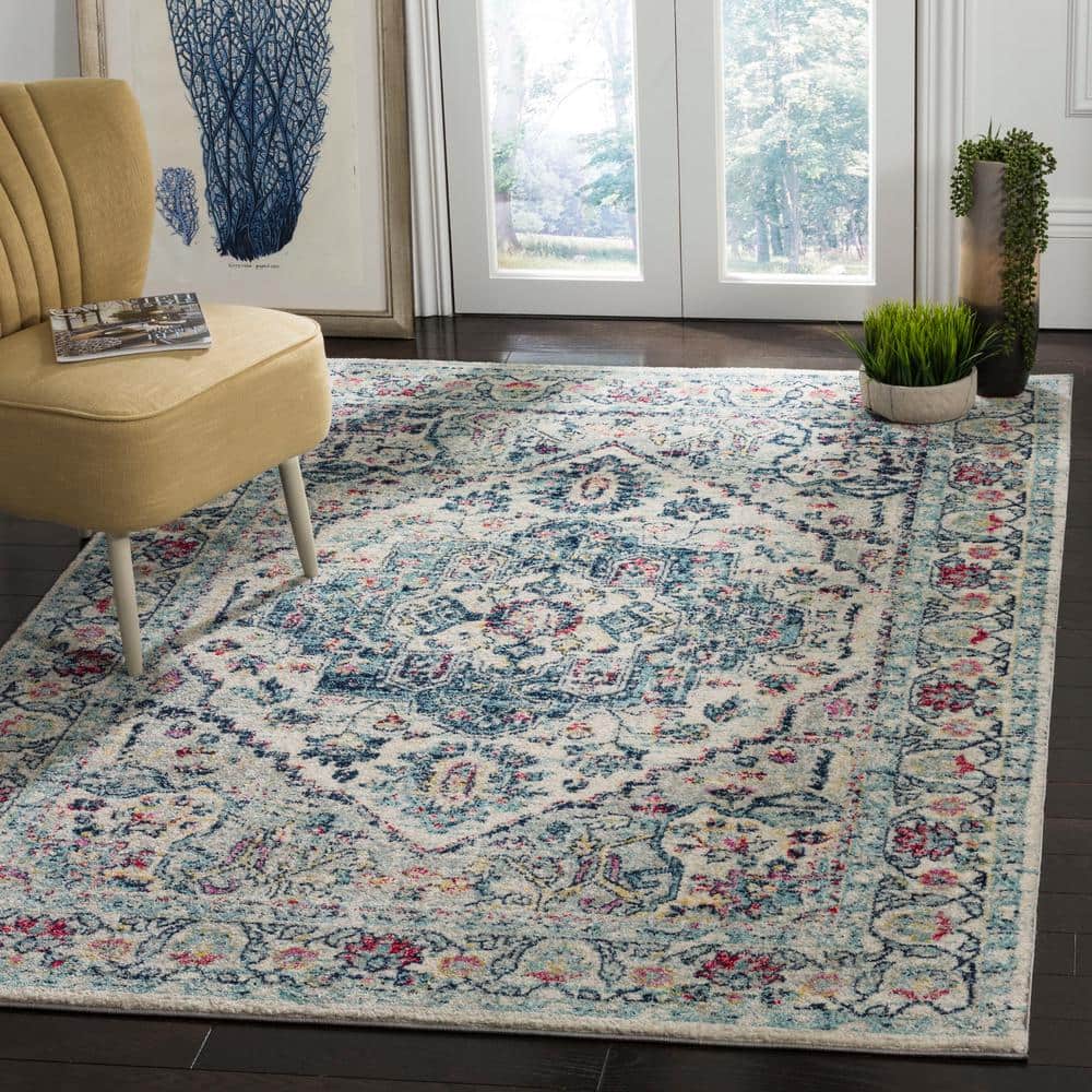 Navy and Fuchsia Rectangular Reversible Synthetic Rug, 6' x 9'
