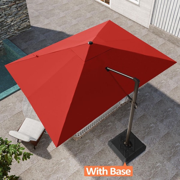 Pellebant 10 ft. x 13 ft. Large Aluminum Cantilever Patio Umbrella in Red with Stand Fillable Base for Garden Backyard Pool Deck