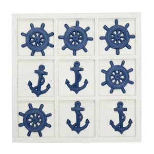 Blue Metal Tic Tac Toe Game Set with Blue Nautical Pieces