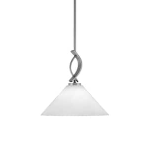 Olympia 1-Light Stem Hung Graphite, Mini Pendant-Light with White Marbleized Glass Shade, No Bulb Included