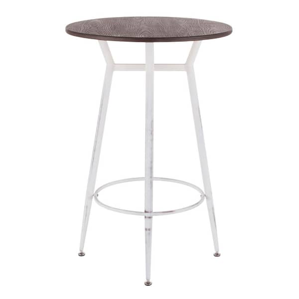 Lumisource Clara Industrial Round Vintage White Metal And Espresso Wood Bar Table Bt Clararn Vwe The Home Depot Lumisource Clara Industrial Round, Round Wood Bar Table
