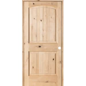 30 in. x 80 in. Knotty Alder 2-Panel Top Rail Arch V-Groove Solid Left-Hand Wood Single Prehung Interior Door