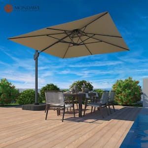 10 ft. Square Aluminum 360-Degree Rotation Cantilever Outdoor Patio Umbrella with Cross Base in Taupe for Garden Balcony
