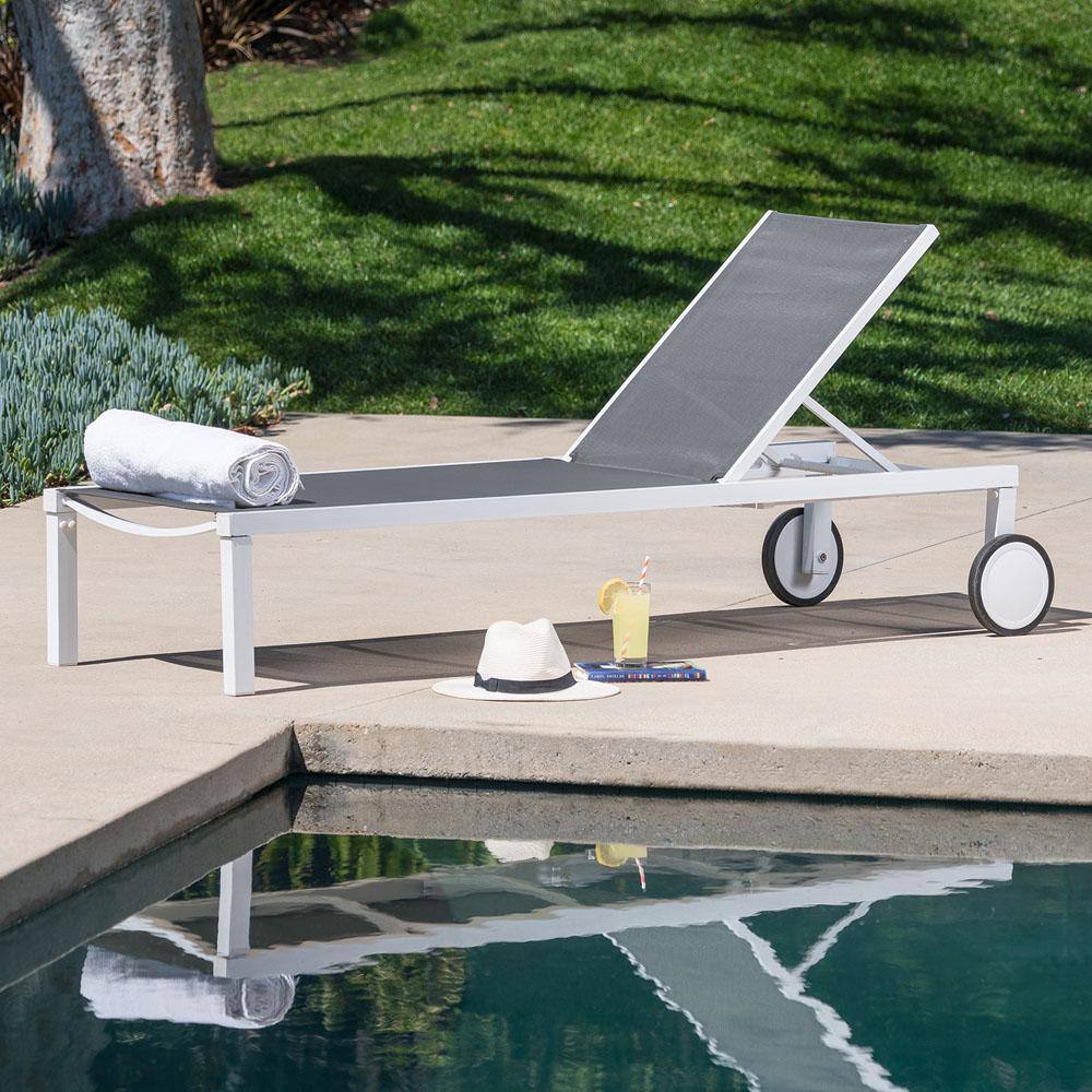 Peyton White and Gray Metal Armless Chaise Lounge