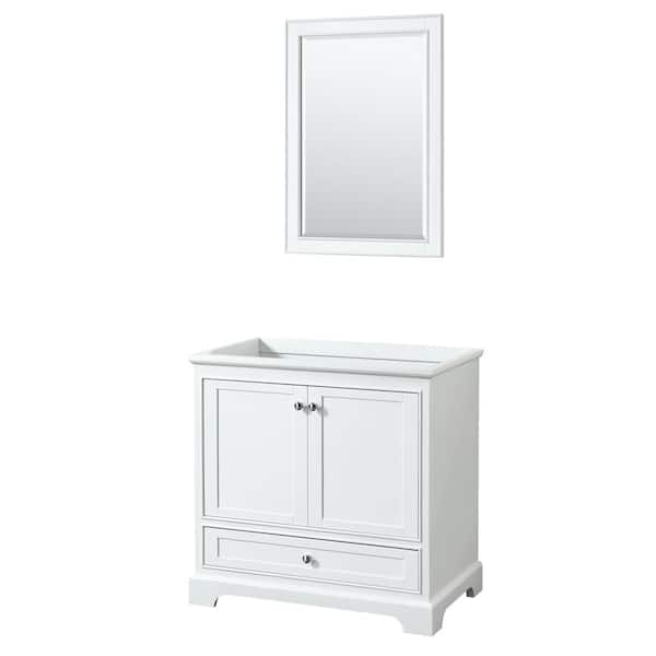 Wyndham Collection Deborah 35.25 in. W x 22 in. D Vanity Cabinet with 24 in. Mirror in White