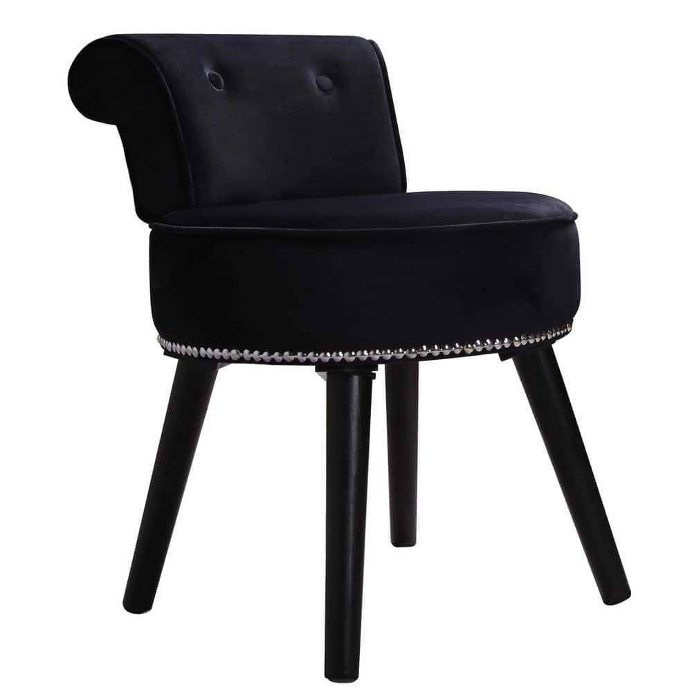25.1 in. H Black Makeup Vanity Velvet Upholstered Stool, Makeup Chair with Black Finished Wood Legs price history on PriceWatchPro