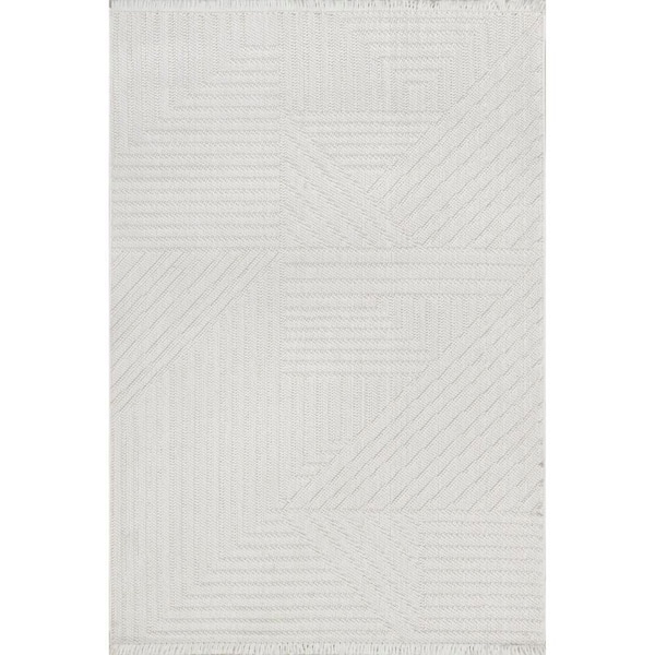 Sisile Zen Garden Tasseled Off White 12 ft. x 15 ft. Indoor Area Rug