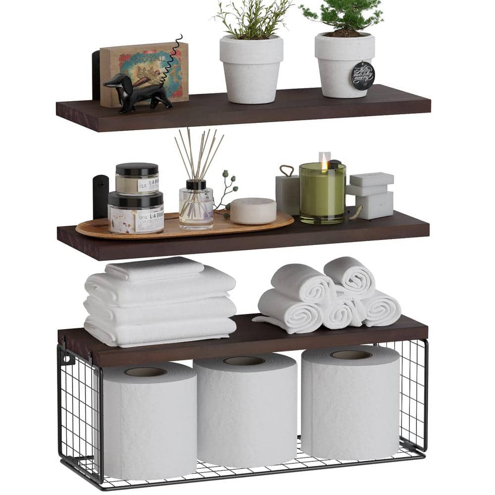 16.5 in. W x 6 in. D Solid Wood Floating Decorative Wall Shelf Set of 3