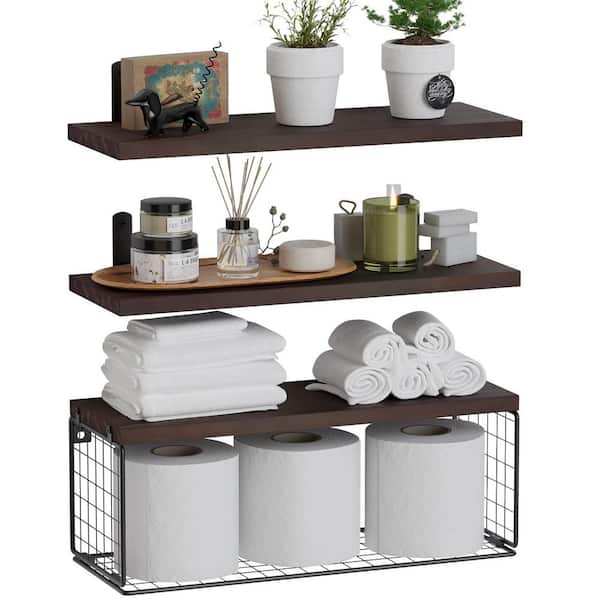 Unbranded 16.5 in. W x 6 in. D Solid Wood Floating Decorative Wall Shelf Set of 3