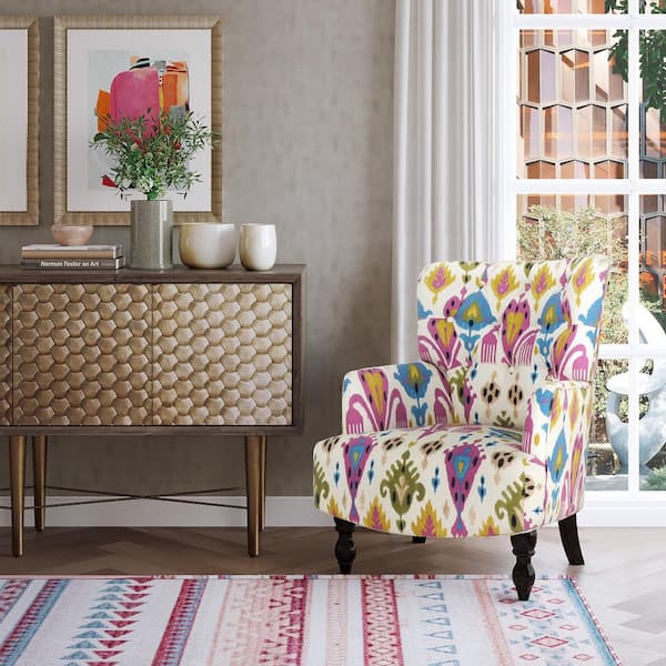 HomeRoots Charlie Violet and Cream Polyester Arm Chair