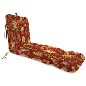 74 in. x 22 in. Alberta Salsa Red Floral Rectangular Knife Edge Outdoor Chaise Lounge Cushion with Ties and Hanger Loop