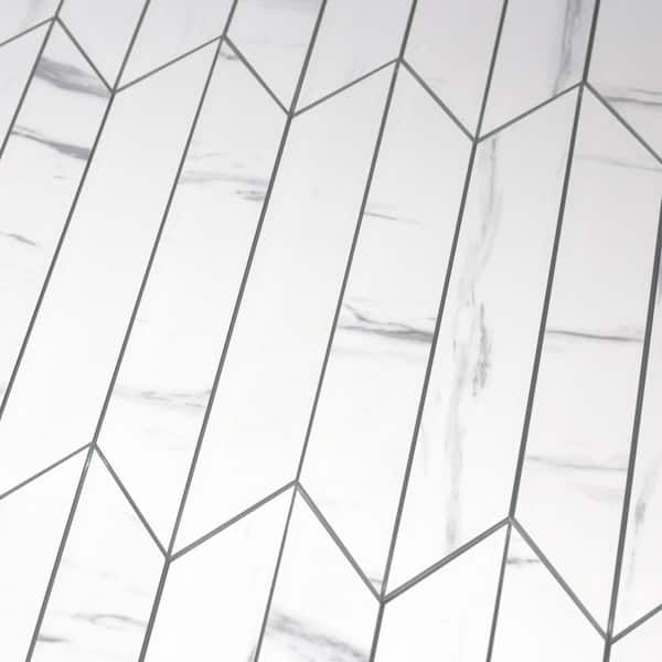 ABOLOS Tuscan Design Styles Carrara White Chevron 3.75 in. x 11.75 in. Glass Decorative Tile (16.2 sq. ft.)