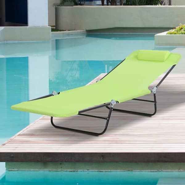 Outsunny Beach Recliner Bed Adjustable Garden Chaise Lounger Reading Hole Blue 