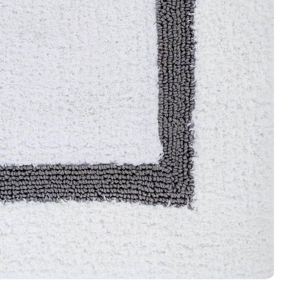 White and Gray Cotton Tufted Reversible Bath Rug Set, 17" x 24"