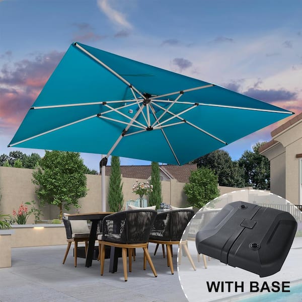 PURPLE LEAF 10 ft. x 13 ft. High-Quality Aluminum Cantilever Polyester Outdoor Patio Umbrella with Stand, Turquoise Blue