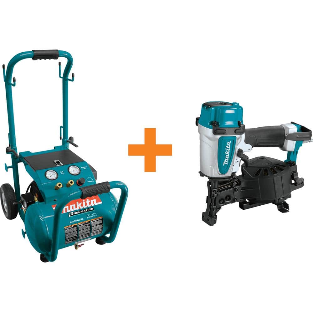 Makita 5.2 Gal. 3.0 HP Electric Single Tank Air Compressor with Bonus 15  Degree 1-3/4 in. Pneumatic Coil Roofing Nailer MAC5200-AN454 The Home  Depot
