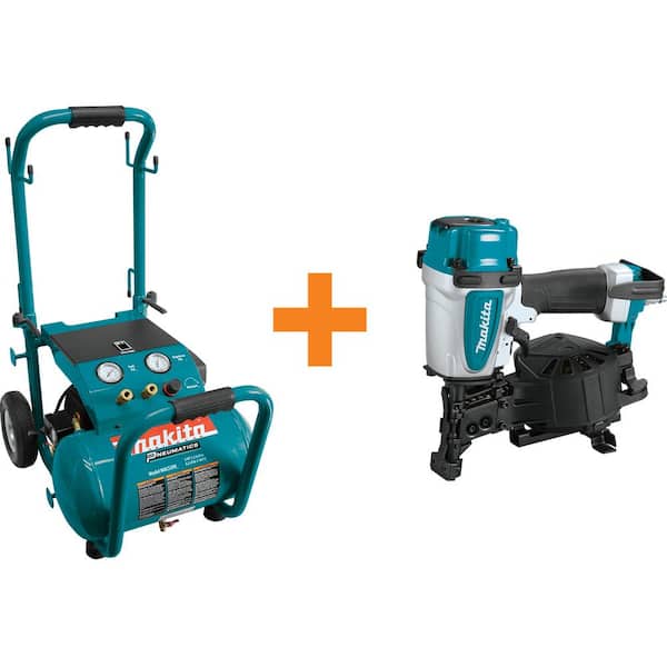 Makita 5.2 Gal. 3.0 HP Electric Single Tank Air Compressor with 15 Degree 1-3/4 in. Pneumatic Coil Roofing Nailer