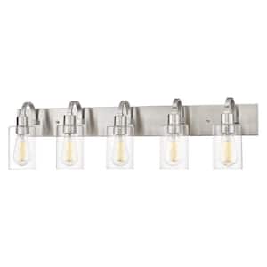 37 in. 5-Light Brushed Nickel Vanity Light with Clear Glass Shade Bathroom Light Fixture