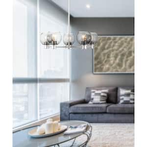 5-Light Chrome Chandelier with Smoked Glass Shades