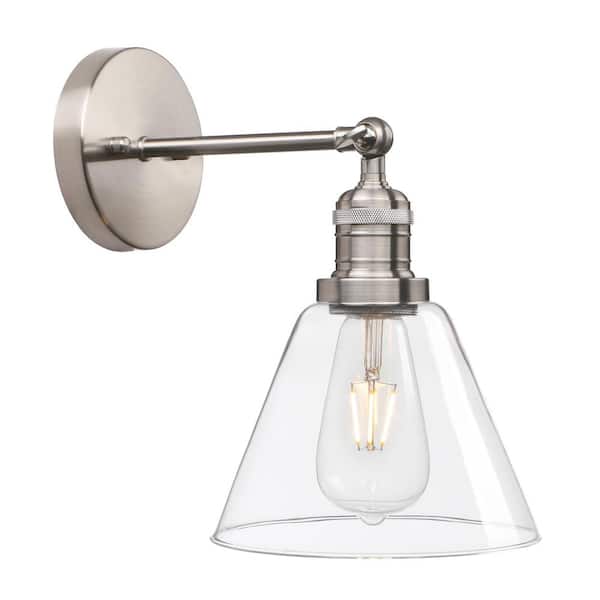 Unbranded Industrial 4.7 in. 1 Light Brushed Nickel Classic Smart Home Swing Arm Wall Sconce with Clear Glass Shade